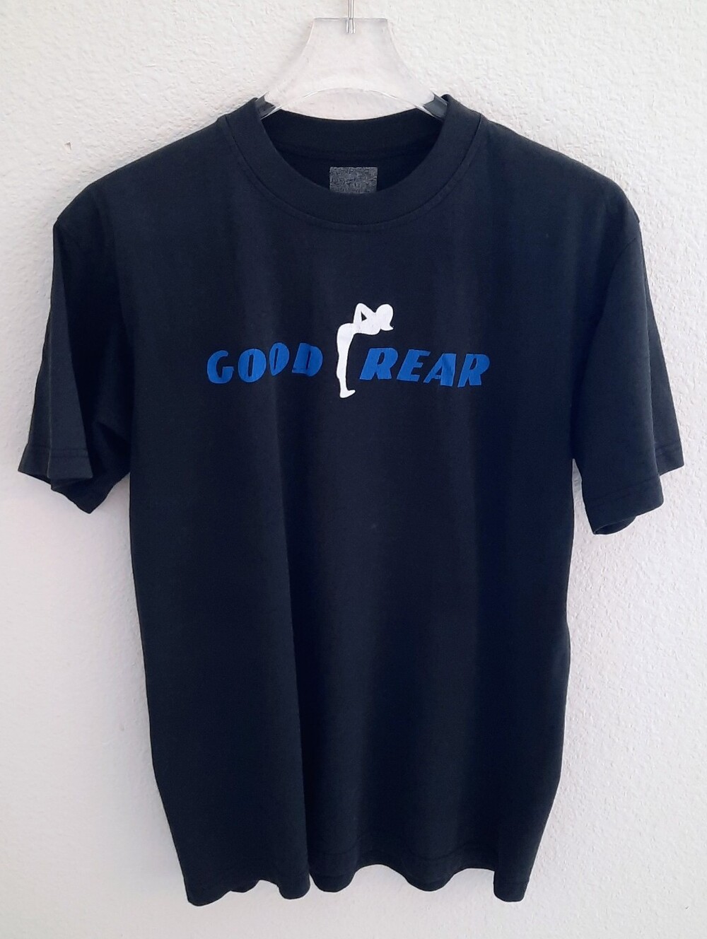 Black 'Good Rear' Graphic Tee with Blue & White Print